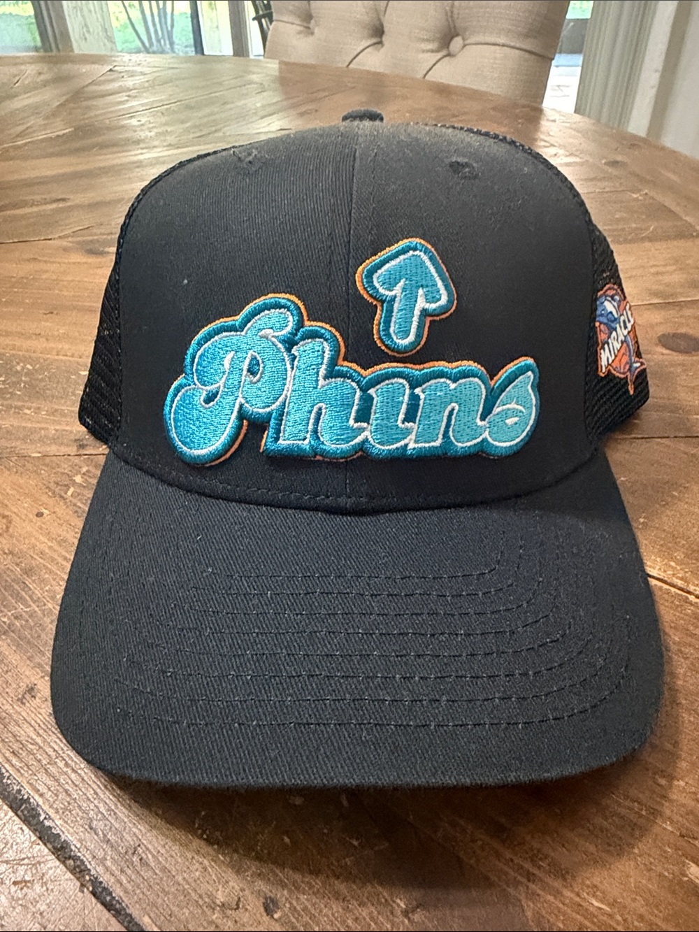 Miami Dolphins Black Hat with Teal Embroidered Logo